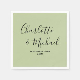 Serviette En Papier Mariage Minimaliste Écriture Vert Sauge