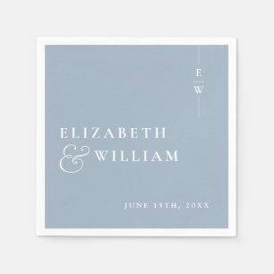 Serviette En Papier Mariage Minimaliste Élégant Monogramme Bleu Poussi