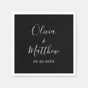 Serviette En Papier Mariage minimaliste élégant noir classique