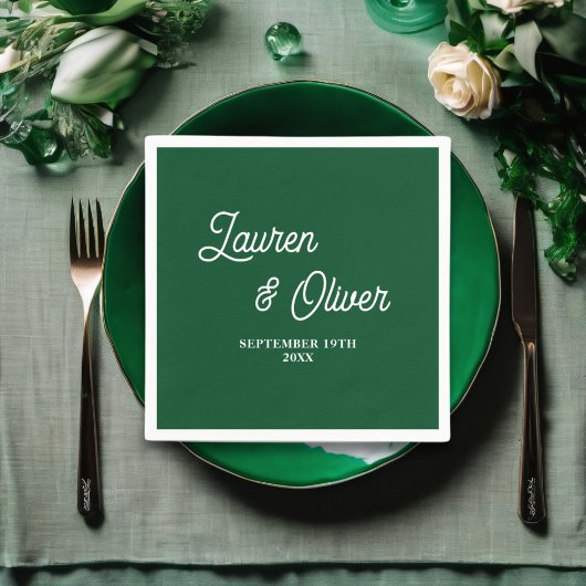 Serviette En Papier Mariage minimaliste Emerald Green Script