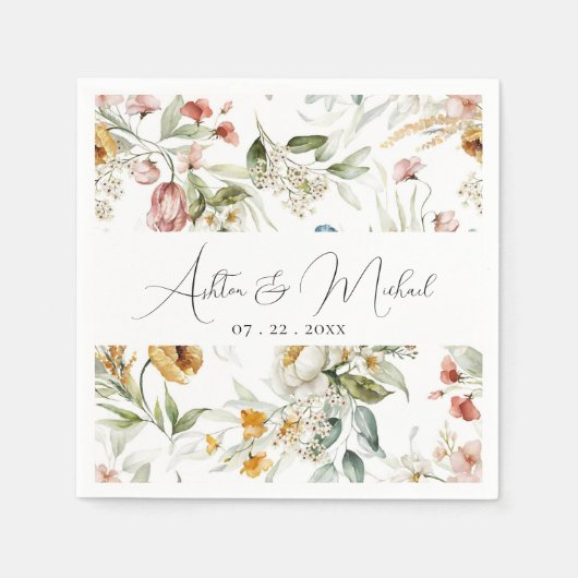 Serviette En Papier Mariage minimaliste Fleur sauvage moderne (Devant)