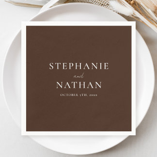 Serviette En Papier Mariage minimaliste marron foncé moderne