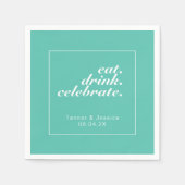 Serviette En Papier Mariage minimaliste moderne Aqua & White (Devant)