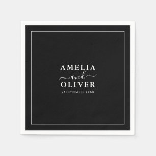 Serviette En Papier Mariage minimaliste moderne intemporel noir élégan