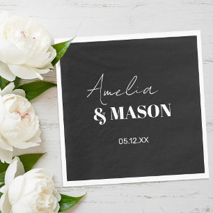 Serviette En Papier Mariage minimaliste moderne noir et blanc