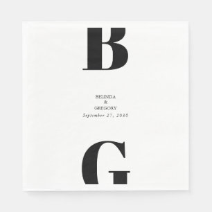 Serviette En Papier Mariage minimaliste moderne noir et blanc