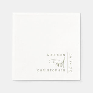 Serviette En Papier Mariage minimaliste moderne Sage Green White