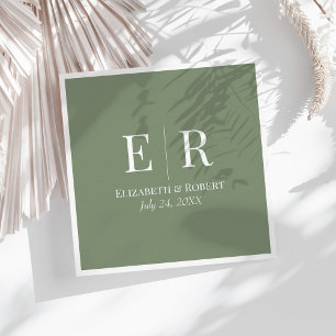 Serviette En Papier Mariage Minimaliste Monogramme Vert Olive