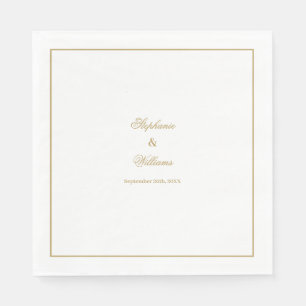 Serviette En Papier Mariage Minimaliste Or Simple Blanc Or Élégant