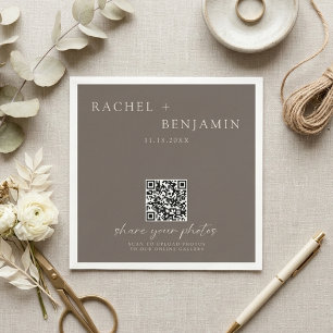 Serviette En Papier Mariage Minimaliste QR Partage Photos Taupe