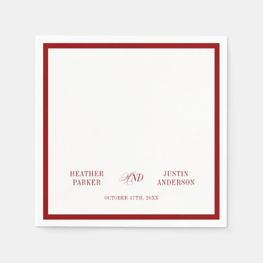 Serviette En Papier Mariage minimaliste simple rouge classique (Devant)