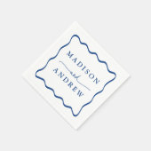 Serviette En Papier Mariage moderne à cadre bleu vague (Coin)