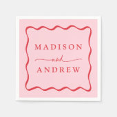 Serviette En Papier Mariage moderne à cadre rose et rouge (Devant)