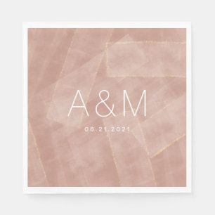 Serviette En Papier mariage moderne abstrait blush monogramme or 