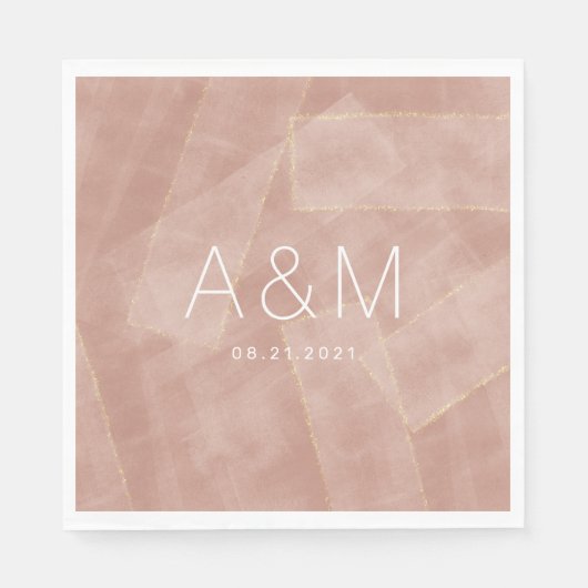 Serviette En Papier mariage moderne abstrait blush monogramme or (Devant)