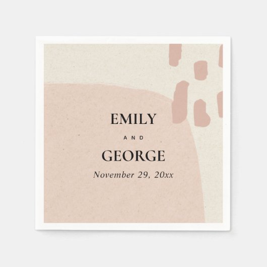 SERVIETTE EN PAPIER MARIAGE MODERNE ABSTRAIT DOUX KRAFT BLUSH ROSE (Devant)