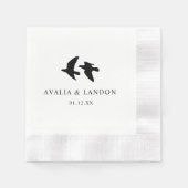 Serviette En Papier Mariage moderne aux oiseaux noirs et blancs (Devant)