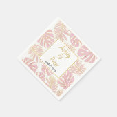Serviette En Papier Mariage moderne avec monstera rose tropical et feu (Coin)