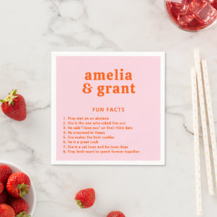 Serviette En Papier Mariage Moderne avec Police Rétro Orange et Rose