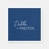 Serviette En Papier Mariage moderne bleu marine minimal (Devant)