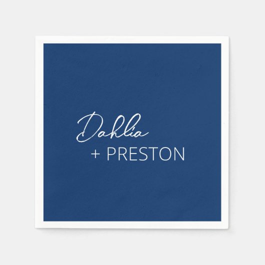 Serviette En Papier Mariage moderne bleu marine minimal (Devant)
