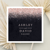 Serviette En Papier Mariage Moderne Bleu Nuit Confettis Doré Rose