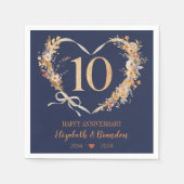 Serviette En Papier Mariage moderne Blue Happy 10e Anniversaire servie (Devant)