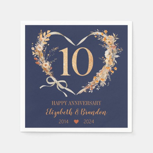Serviette En Papier Mariage moderne Blue Happy 10e Anniversaire servie (Devant)