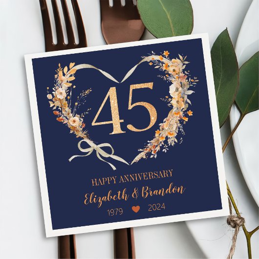 Serviette En Papier Mariage moderne Blue Happy 45e Anniversaire servie