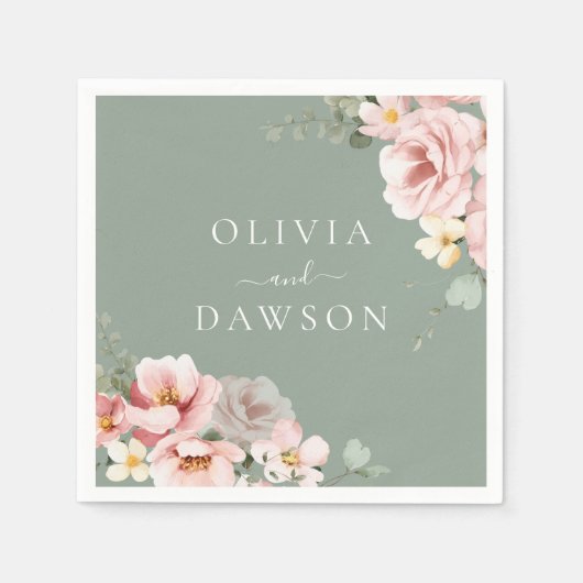 Serviette En Papier Mariage moderne Blush & Sage Green (Devant)