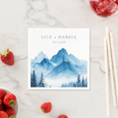 Serviette En Papier Mariage moderne Boho Blue Watercolor Mountains (En situation)