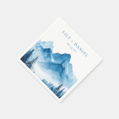 Serviette En Papier Mariage moderne Boho Blue Watercolor Mountains (Coin)