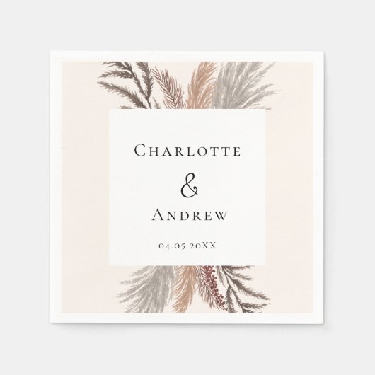 Serviette En Papier Mariage moderne Boho Pampasgras (Devant)