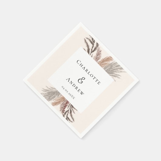 Serviette En Papier Mariage moderne Boho Pampasgras (Coin)