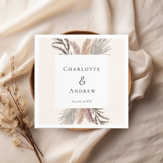 Serviette En Papier Mariage moderne Boho Pampasgras