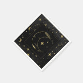 Serviette En Papier Mariage Moderne Céleste Lune Étoiles Noir & Or (Coin)