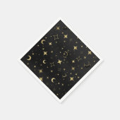 Serviette En Papier Mariage Moderne Céleste Lune Étoiles Noir & Or (Coin)