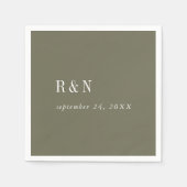 Serviette En Papier Mariage moderne chic Olive Green Monogram (Devant)