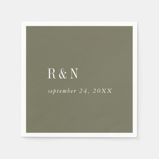 Serviette En Papier Mariage moderne chic Olive Green Monogram (Devant)