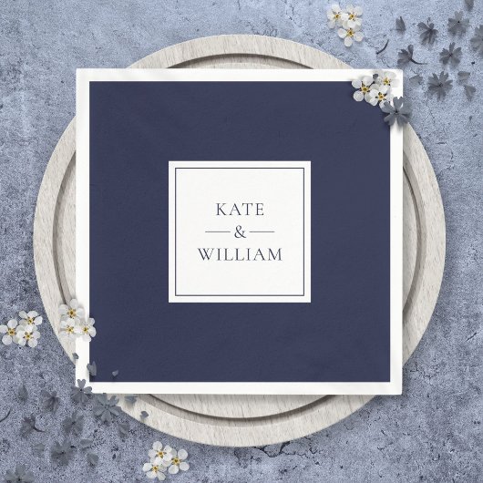 Serviette En Papier Mariage Moderne Classique Bleu Marine