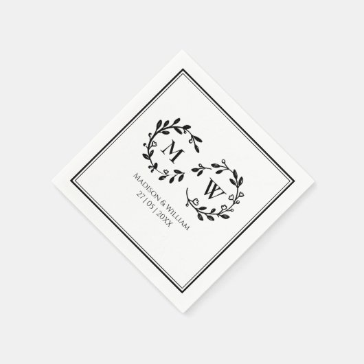Serviette En Papier Mariage moderne classique noir et blanc (Coin)