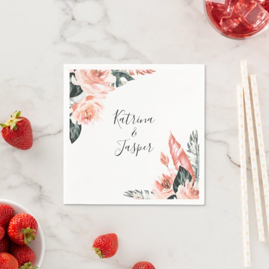 Serviette En Papier Mariage moderne Coral Tropics (En situation)