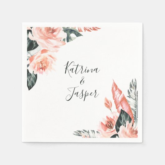 Serviette En Papier Mariage moderne Coral Tropics (Devant)