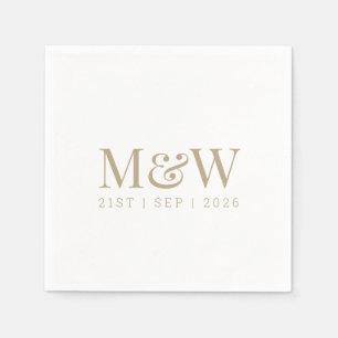 Serviette En Papier Mariage moderne de Monogram Couple Gold White