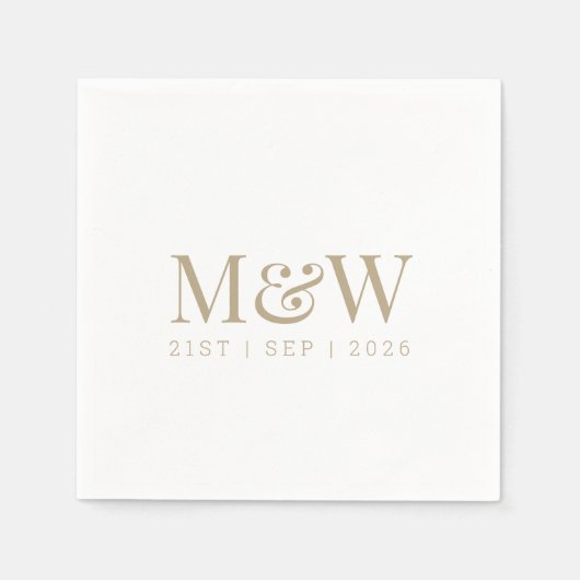 Serviette En Papier Mariage moderne de Monogram Couple Gold White (Devant)