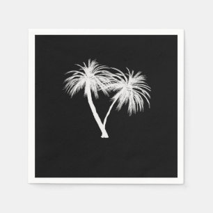 Serviette En Papier Mariage Moderne de Palmiers Tropicaux Noir & Blanc
