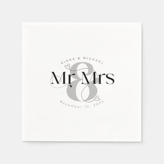 Serviette En Papier Mariage moderne décoratif M. Mme ID887 (Devant)
