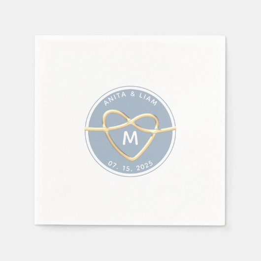 Serviette En Papier Mariage moderne Dusty Blue Monogram Napkins (Devant)