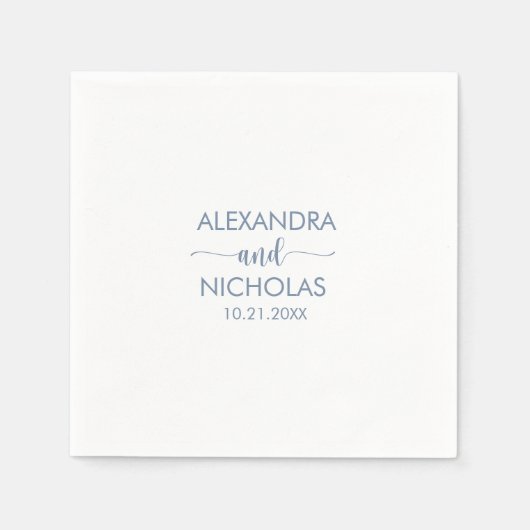 Serviette En Papier Mariage moderne Dusty Blue Script (Devant)