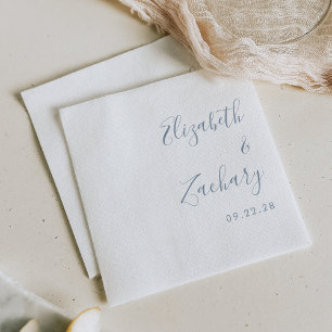 Serviette En Papier Mariage moderne Dusty Blue Script